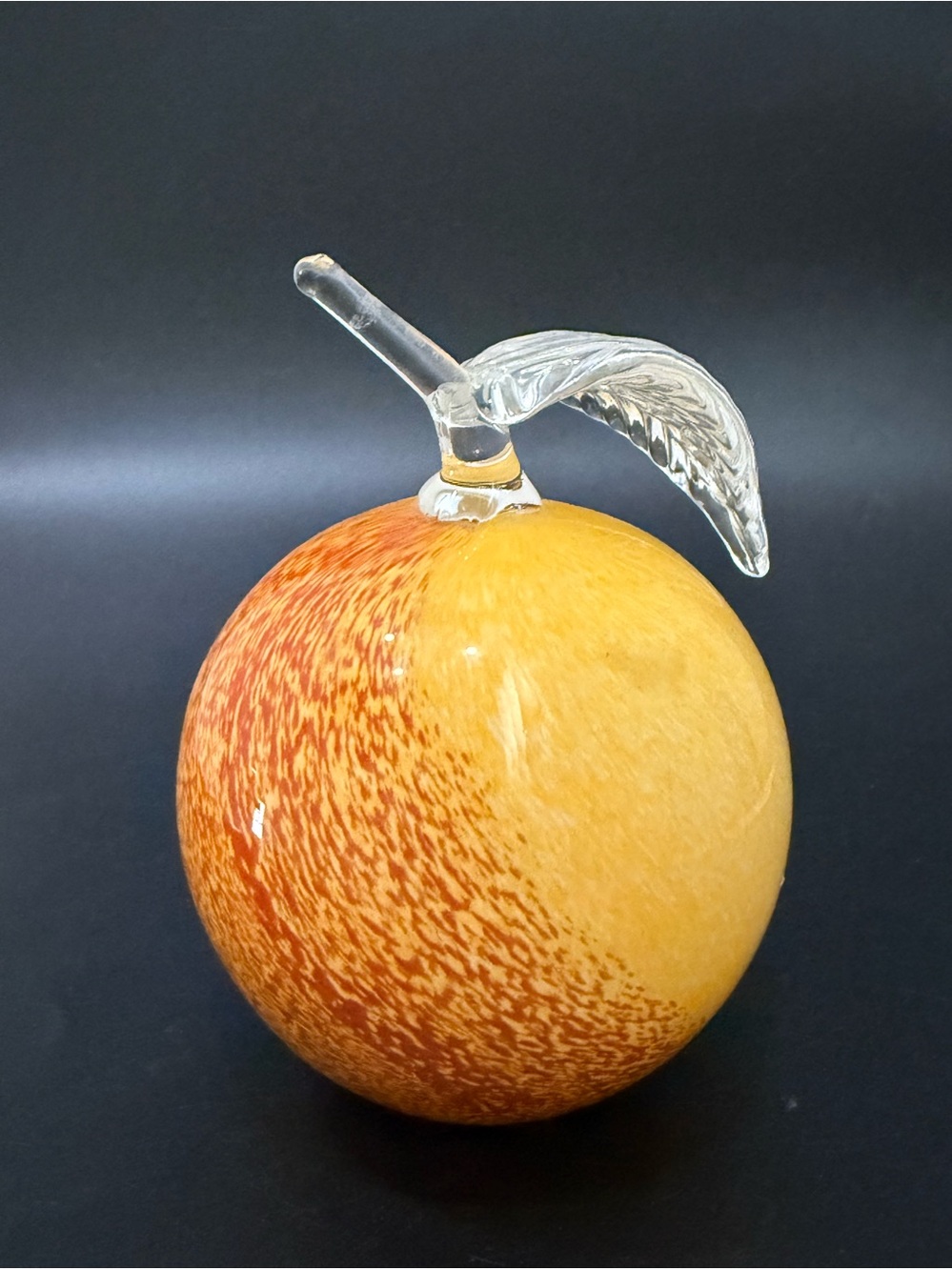 Vintage Handblown Yellow Golden Apple Peach Glass Fruit Decor Paperweight